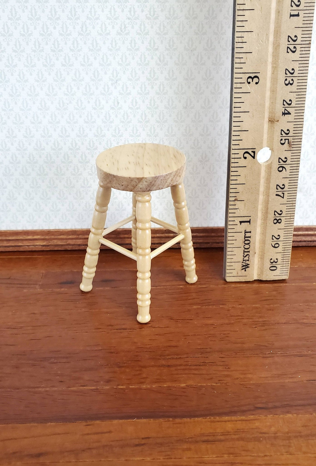 Dollhouse Miniature Bar Stool Wood Light Oak Finish 1:12 Scale Furniture - Miniature Crush