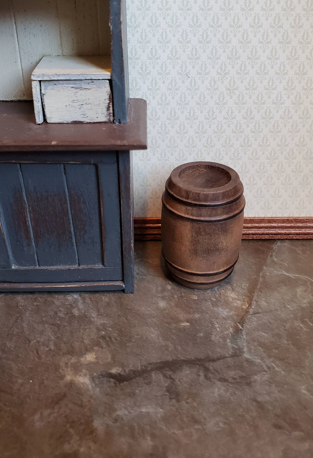 Dollhouse Miniature Barrel Small Distress Painted Wood 1:12 Scale Wooden Keg - Miniature Crush