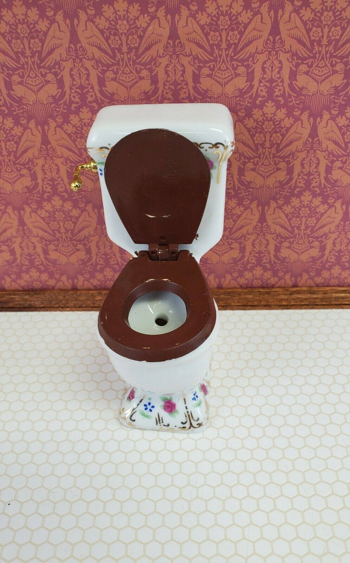 Dollhouse Miniature Bathroom Set White Gold Rose Porcelain Tub Toilet Sink - Miniature Crush