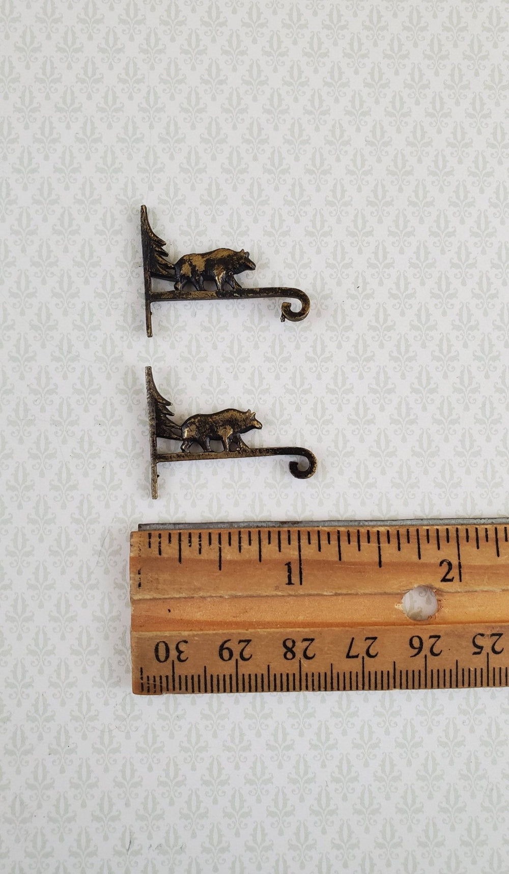 Dollhouse Miniature Bear Wall Plant Hooks Set of 2 Metal 1:12 Scale Bronze Finish - Miniature Crush