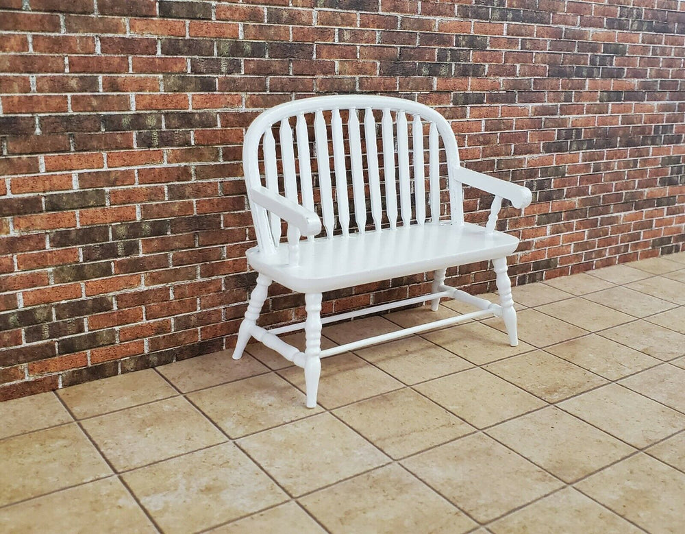 Dollhouse Miniature Bench Colonial Windsor Style White Finish 1:12 Scale - Miniature Crush