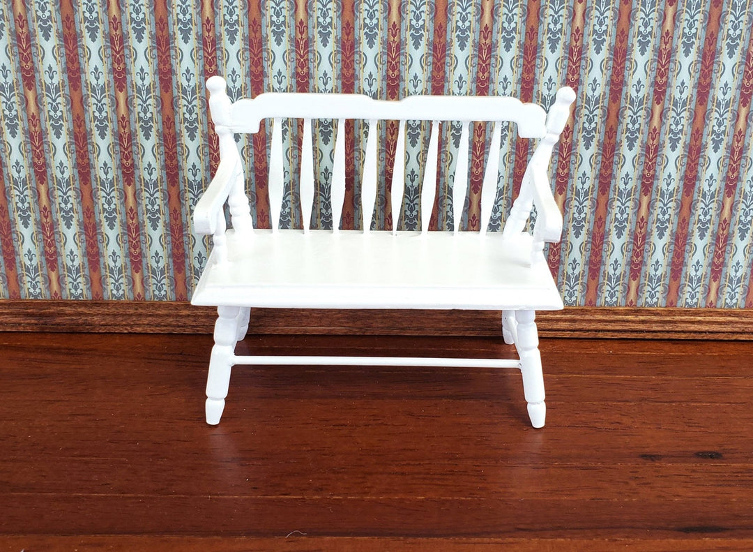 Dollhouse Miniature Bench Deacon Style 1:12 Scale Furniture White Wood - Miniature Crush