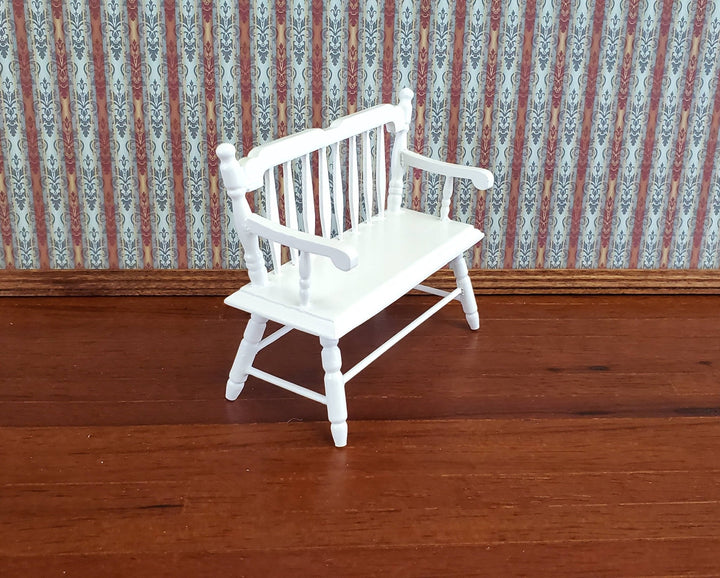 Dollhouse Miniature Bench Deacon Style 1:12 Scale Furniture White Wood - Miniature Crush