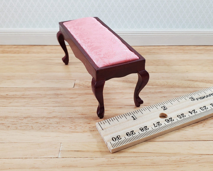 Dollhouse Miniature Bench Padded Pink Seat Mahogany Finish 1:12 Scale Furniture - Miniature Crush