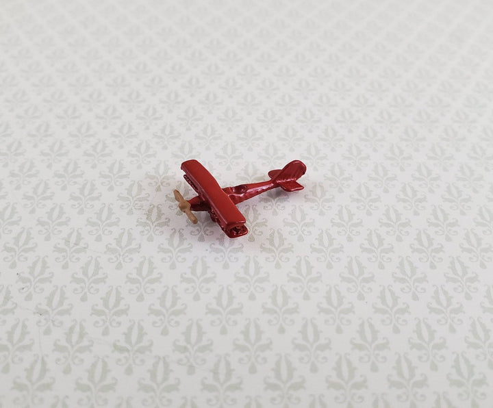 Dollhouse Miniature Bi-Plane Airplane Toy Tiny Red Painted Metal 1:12 Scale Plane - Miniature Crush