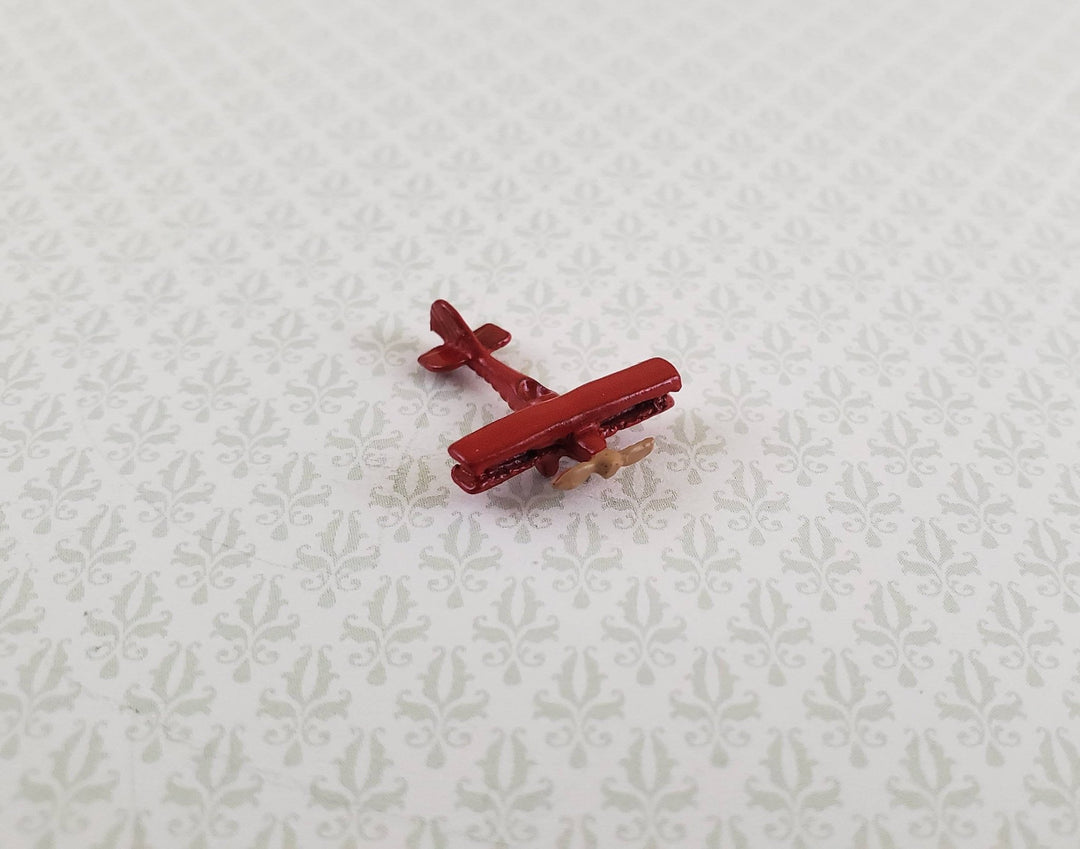 Dollhouse Miniature Bi-Plane Airplane Toy Tiny Red Painted Metal 1:12 Scale Plane - Miniature Crush