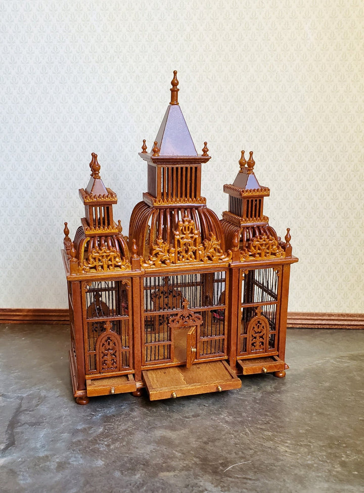 Dollhouse Miniature Birdcage JBM Large Victorian Fancy 1:12 Walnut Finish - Miniature Crush