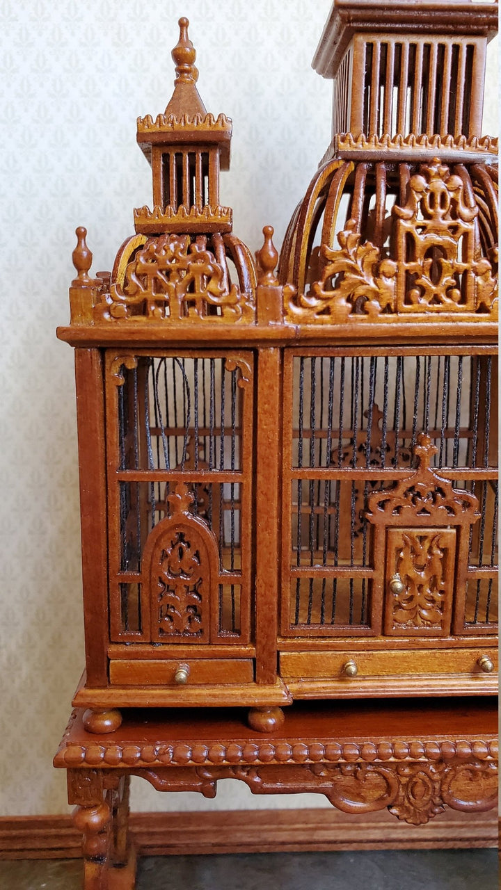 Dollhouse Miniature Birdcage JBM Large Victorian Fancy 1:12 Walnut Finish - Miniature Crush
