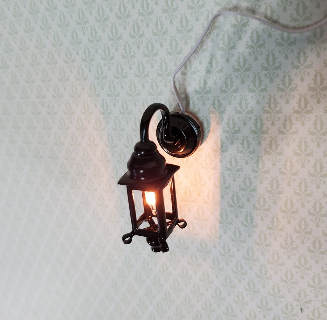 Dollhouse Miniature Black Coach Lamp Sconce 1:12 Scale 12 Volt Electric with Plug Porch Light - Miniature Crush