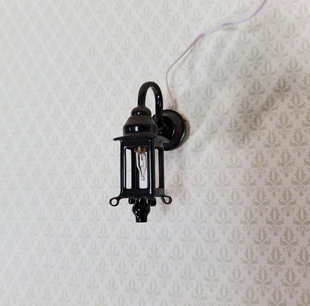 Dollhouse Miniature Black Coach Lamp Sconce 1:12 Scale 12 Volt Electric with Plug Porch Light - Miniature Crush
