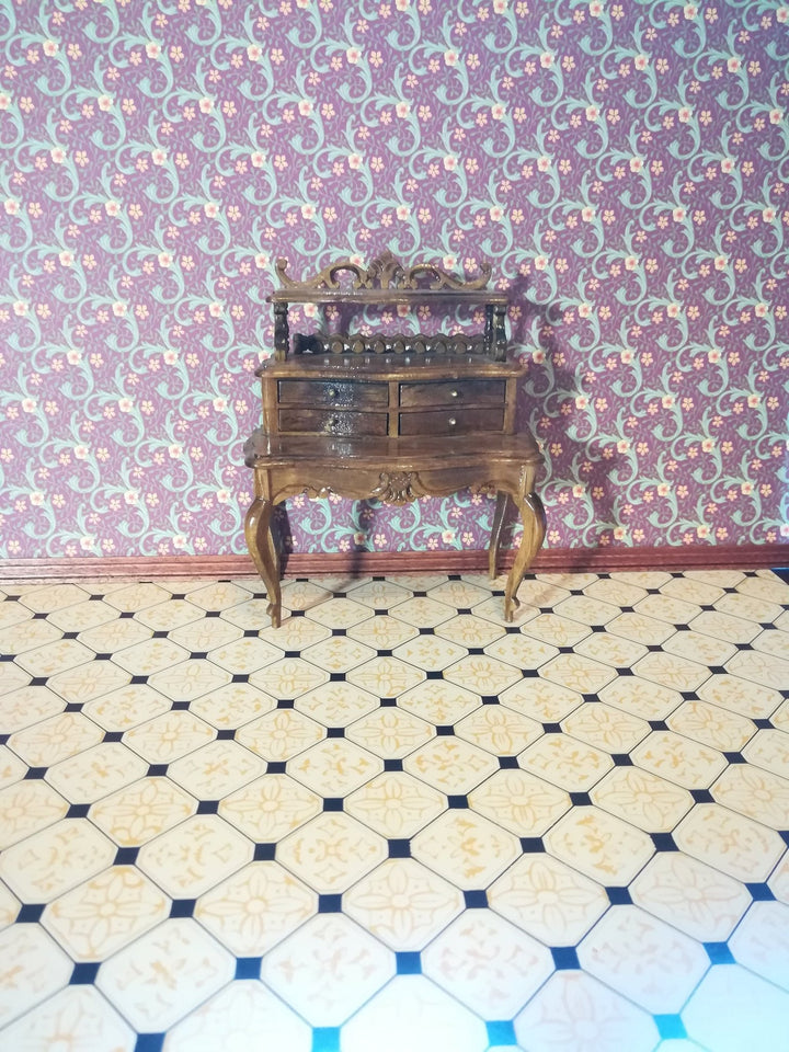 Dollhouse Miniature Black & Gold Victorian Faux Tile Flooring Sheet 1:12 Scale - Miniature Crush