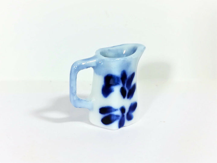 Dollhouse Miniature Blue & White Ceramic Pitcher with Handle 1:12 Scale - Miniature Crush