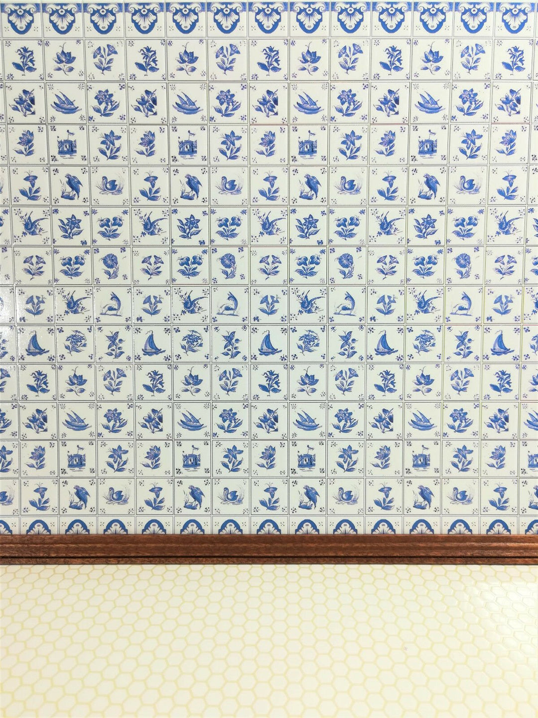 Dollhouse Miniature Blue & White Delft Wall Tiles Textured 1:12 Scale Kitchens - Miniature Crush