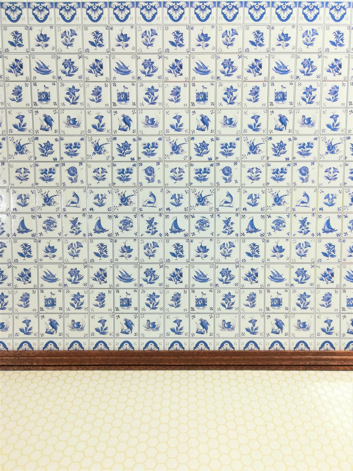 Dollhouse Miniature Blue & White Delft Wall Tiles Textured 1:12 Scale Kitchens - Miniature Crush