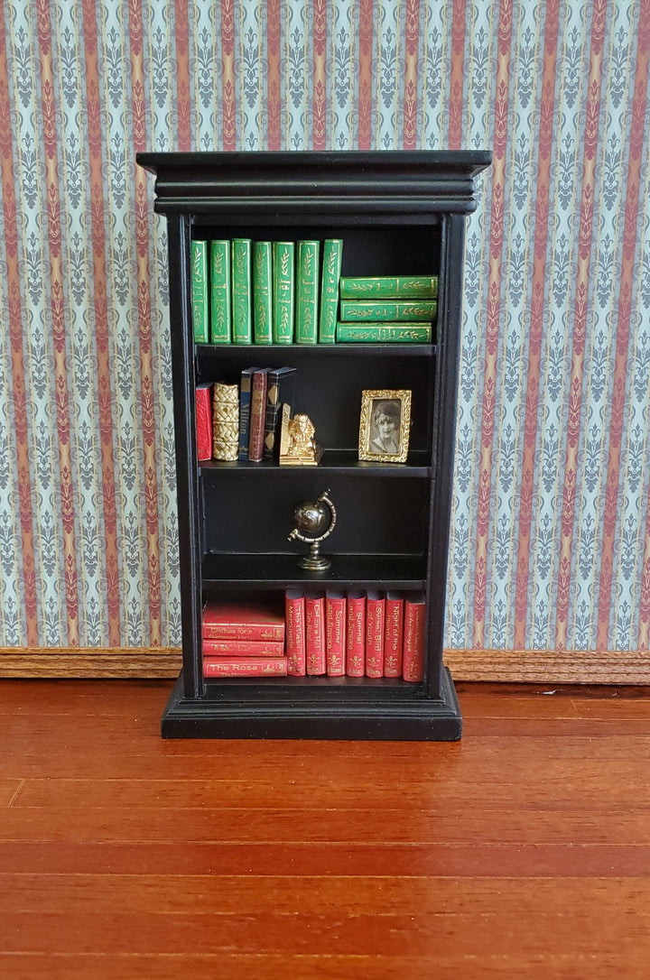 Dollhouse Miniature Bookcase 4 Shelves Black Finish 1:12 Scale Furniture Bookshelf - Miniature Crush