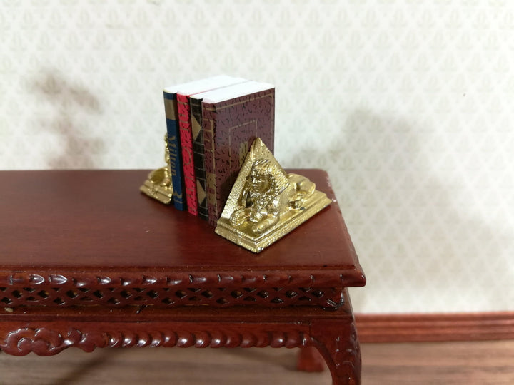 Dollhouse Miniature Bookends Egyptian Sphinx Pyramid Gold Metal 1:12 Scale - Miniature Crush