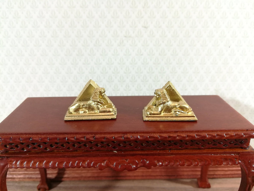 Dollhouse Miniature Bookends Egyptian Sphinx Pyramid Gold Metal 1:12 Scale - Miniature Crush