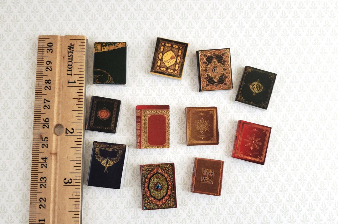 Dollhouse Miniature Books x11 Various Fancy Book Set 1 1:12 Scale (blank inside) - Miniature Crush