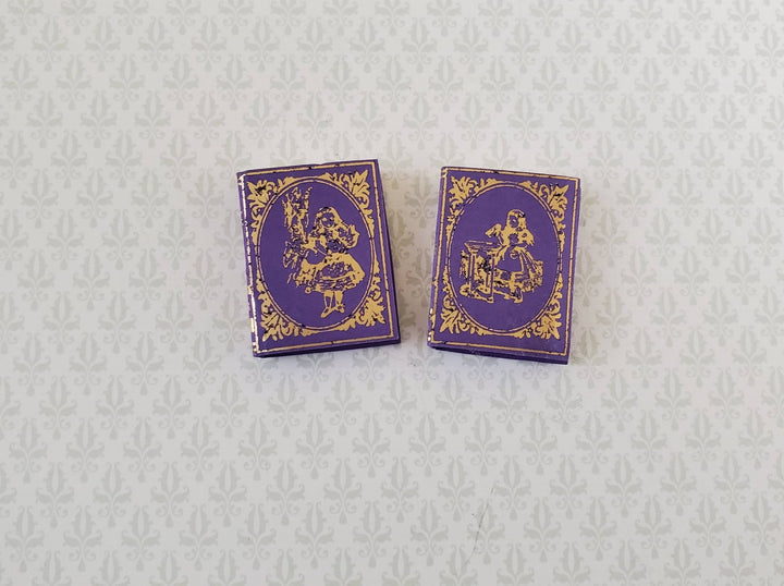 Dollhouse Miniature Books x2 Alice in Wonderland Set Lewis Carroll 1:12 Scale (blank inside) - Miniature Crush