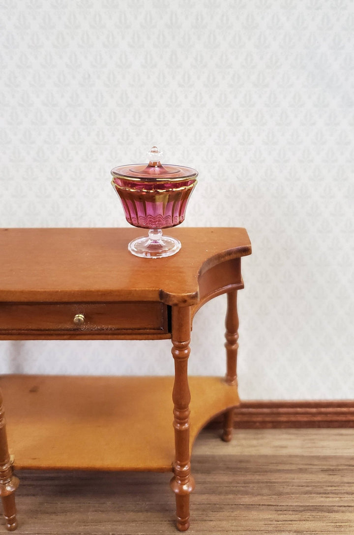 Dollhouse Miniature Bowl with Lid Cranberry Ribbed Fluted Glass 1:12 Scale Philip Grenyer - Miniature Crush