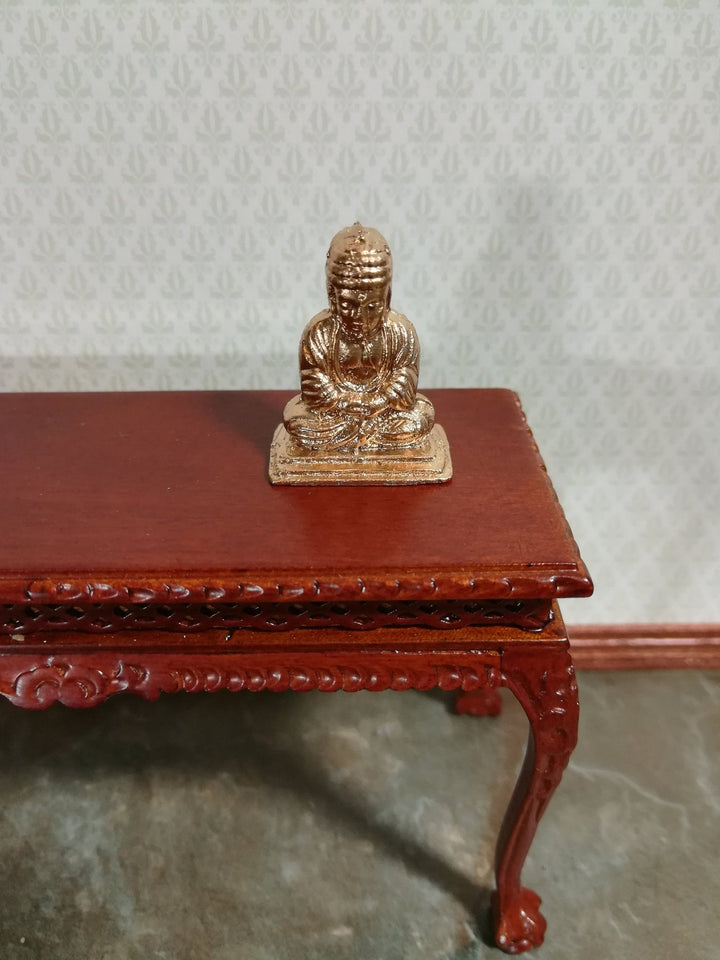 Dollhouse Miniature Buddha Statue Small Gold Tone Metal Statue 1:12 Scale - Miniature Crush