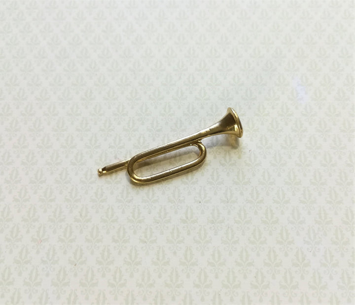 Dollhouse Miniature Bugle Horn Gold Metal 1 5/8" 1:12 Scale Instrument - Miniature Crush