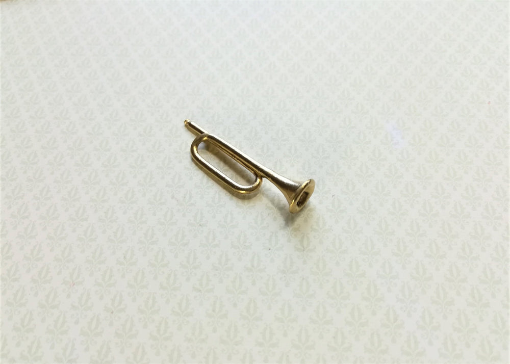 Dollhouse Miniature Bugle Horn Gold Metal 1 5/8" 1:12 Scale Instrument - Miniature Crush