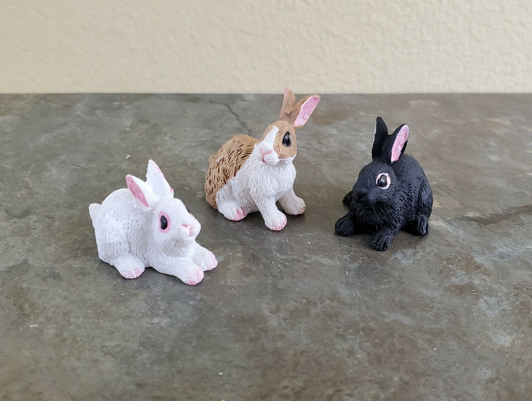 Dollhouse Miniature Bunny Rabbits Set of 3 1:12 Scale Pet Black White Brown - Miniature Crush