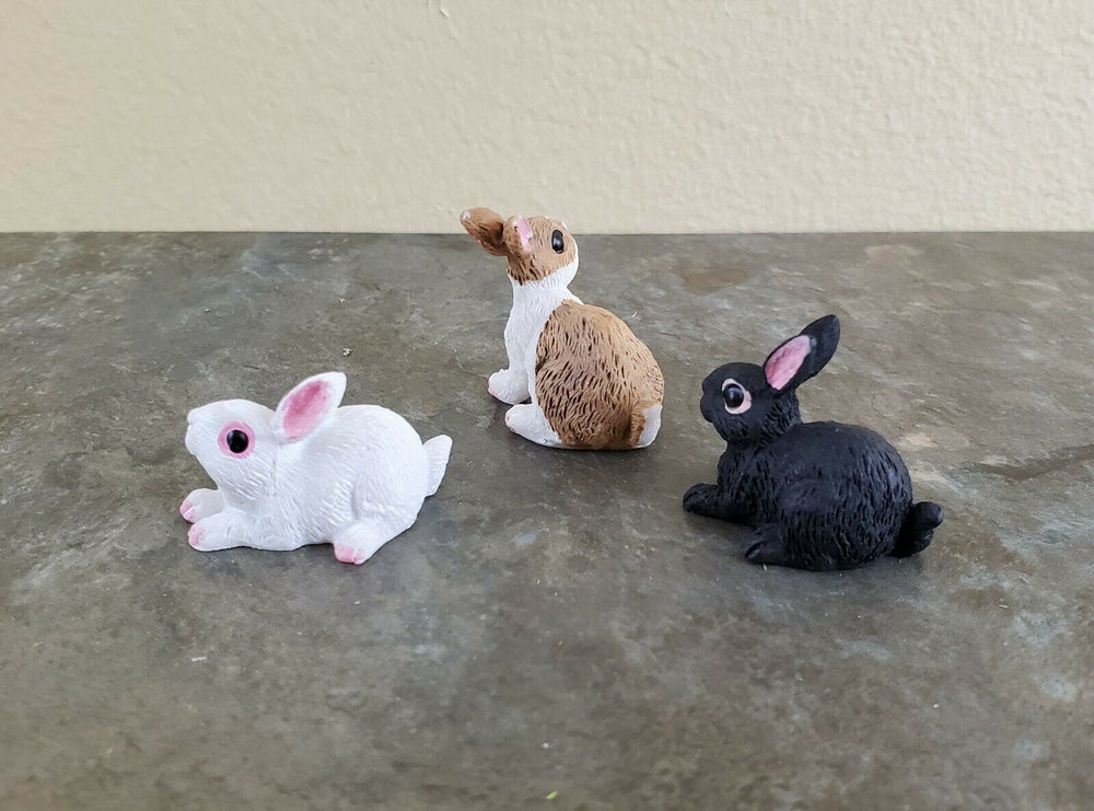 Dollhouse Miniature Bunny Rabbits Set of 3 1:12 Scale Pet Black White Brown - Miniature Crush