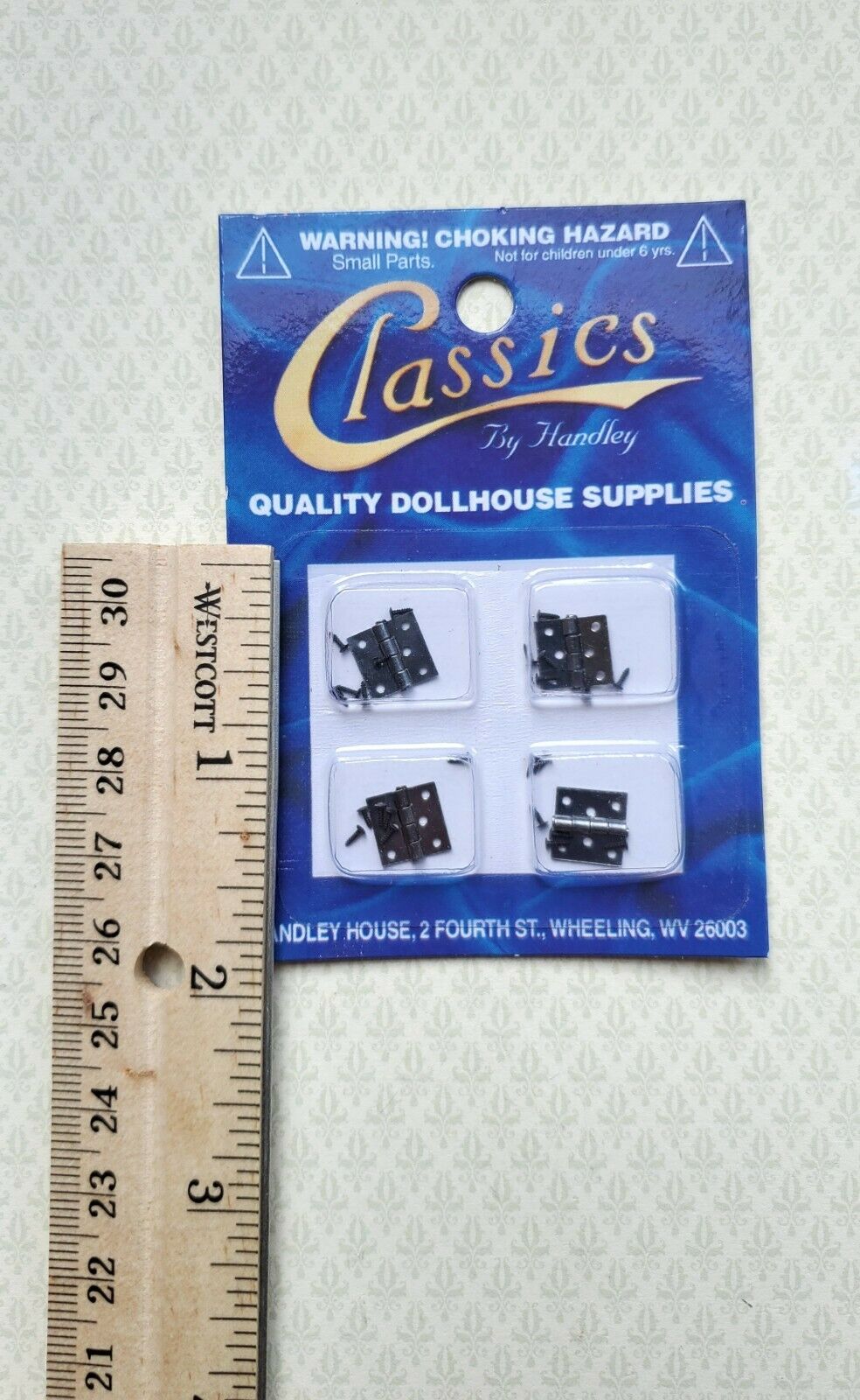 Dollhouse Miniature Butt Hinges Working x4 Pewter 1:12 Scale Includes Nails 5642 - Miniature Crush