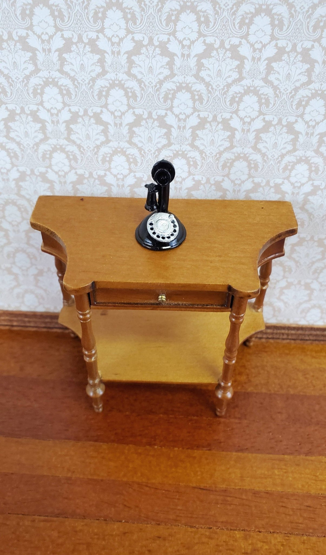 Dollhouse Miniature Candlestick Telephone Old Fashioned Victorian Black & Silver 1:12 Scale - Miniature Crush