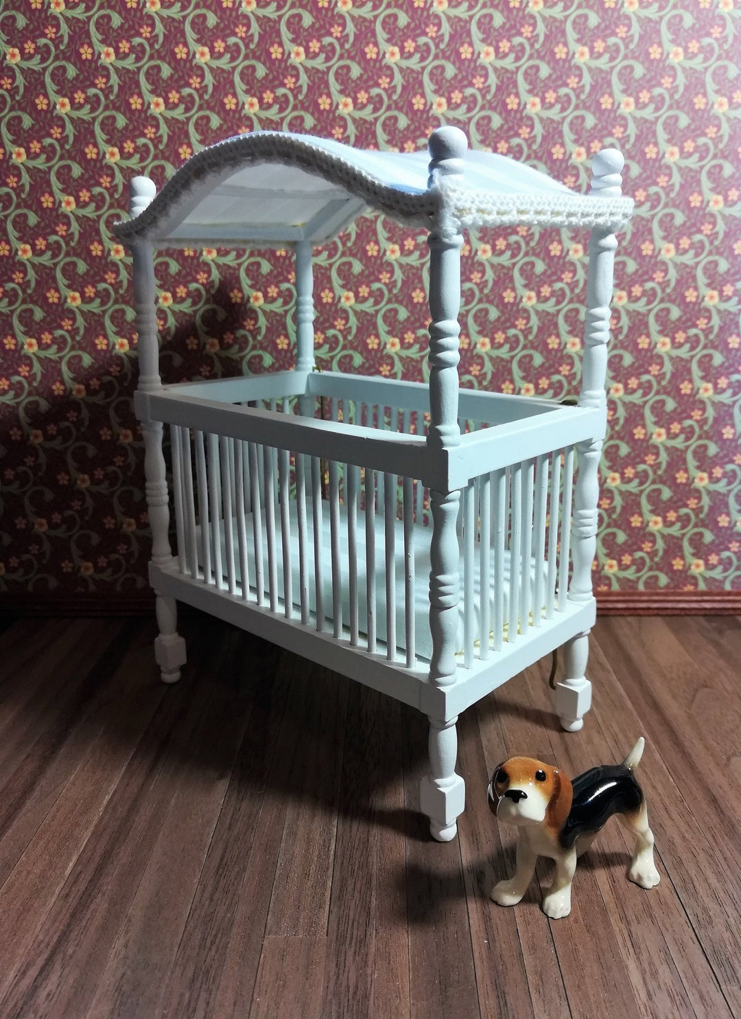 Dollhouse Miniature Canopy Crib White 1:12 Scale Nursery Furniture - Miniature Crush