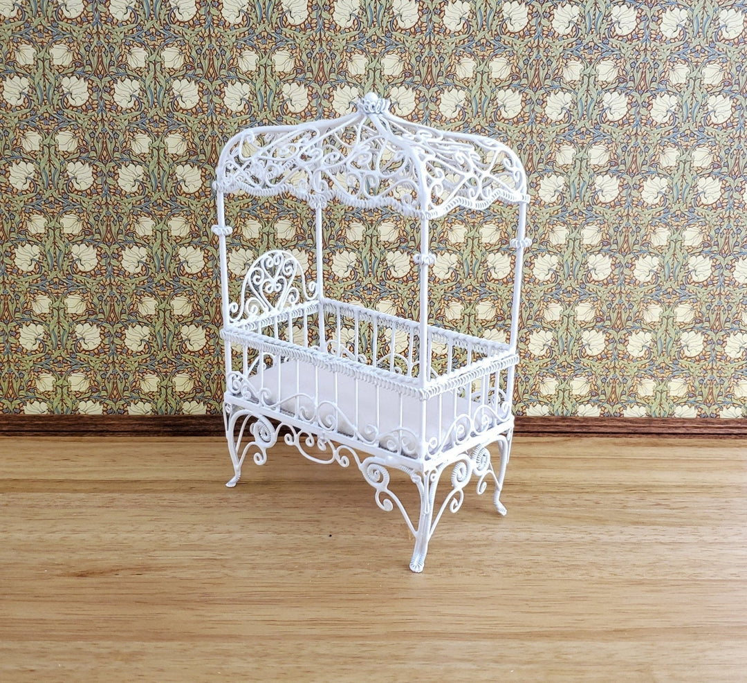 Dollhouse Miniature Canopy Crib White Wire 1:12 Scale Nursery Furniture - Miniature Crush