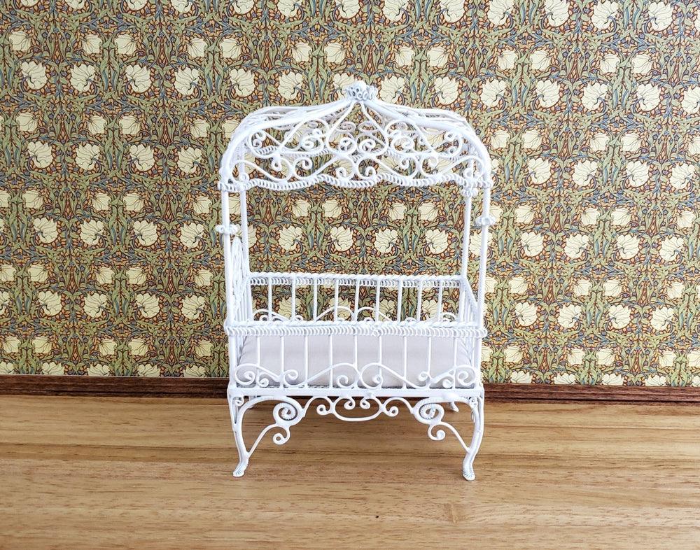 Dollhouse Miniature Canopy Crib White Wire 1:12 Scale Nursery Furniture - Miniature Crush