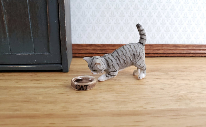 Dollhouse Miniature Cat Food Bowl Kitty Dish x2 Brown Ceramic 1:12 Scale - Miniature Crush