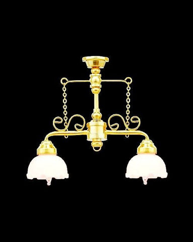 Dollhouse Miniature Ceiling Light 2 Arm Frosted Flower Shade 1:12 Scale 12 Volt - Miniature Crush