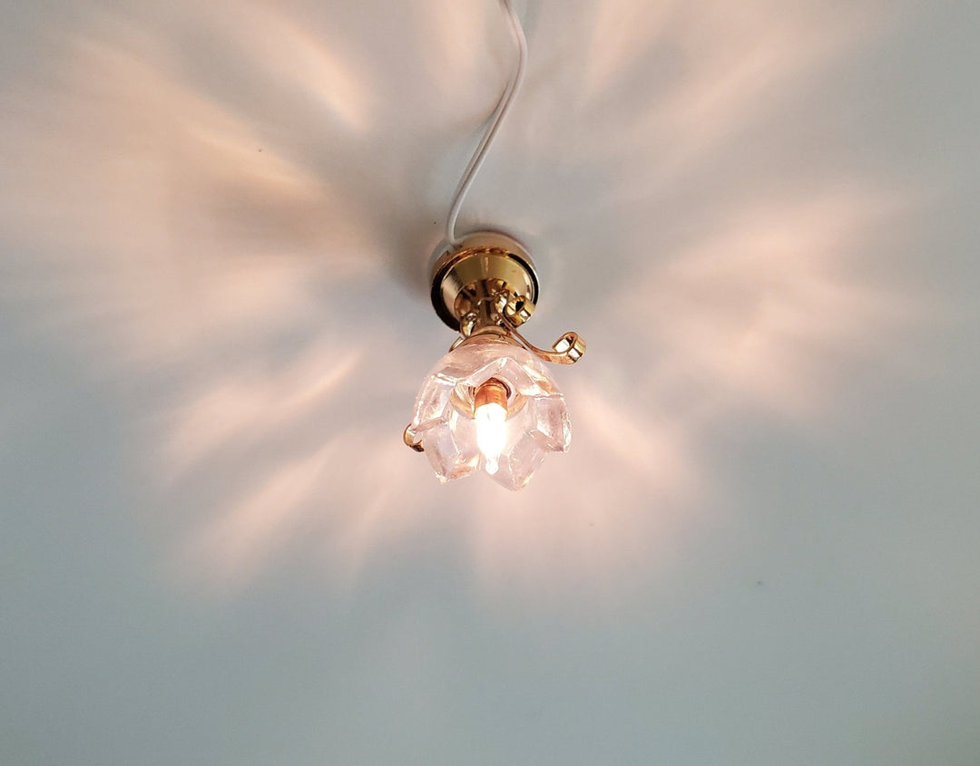 Dollhouse Miniature Ceiling Light Lily Flower Shade Gold 12 Volt 1:12 - Miniature Crush