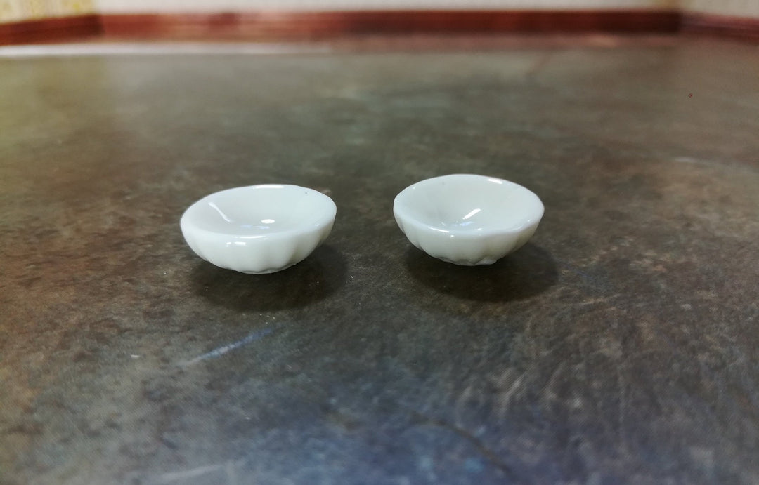 Dollhouse Miniature Ceramic Bowls x2 White Fluted Edges 1:12 Scale Kitchen - Miniature Crush