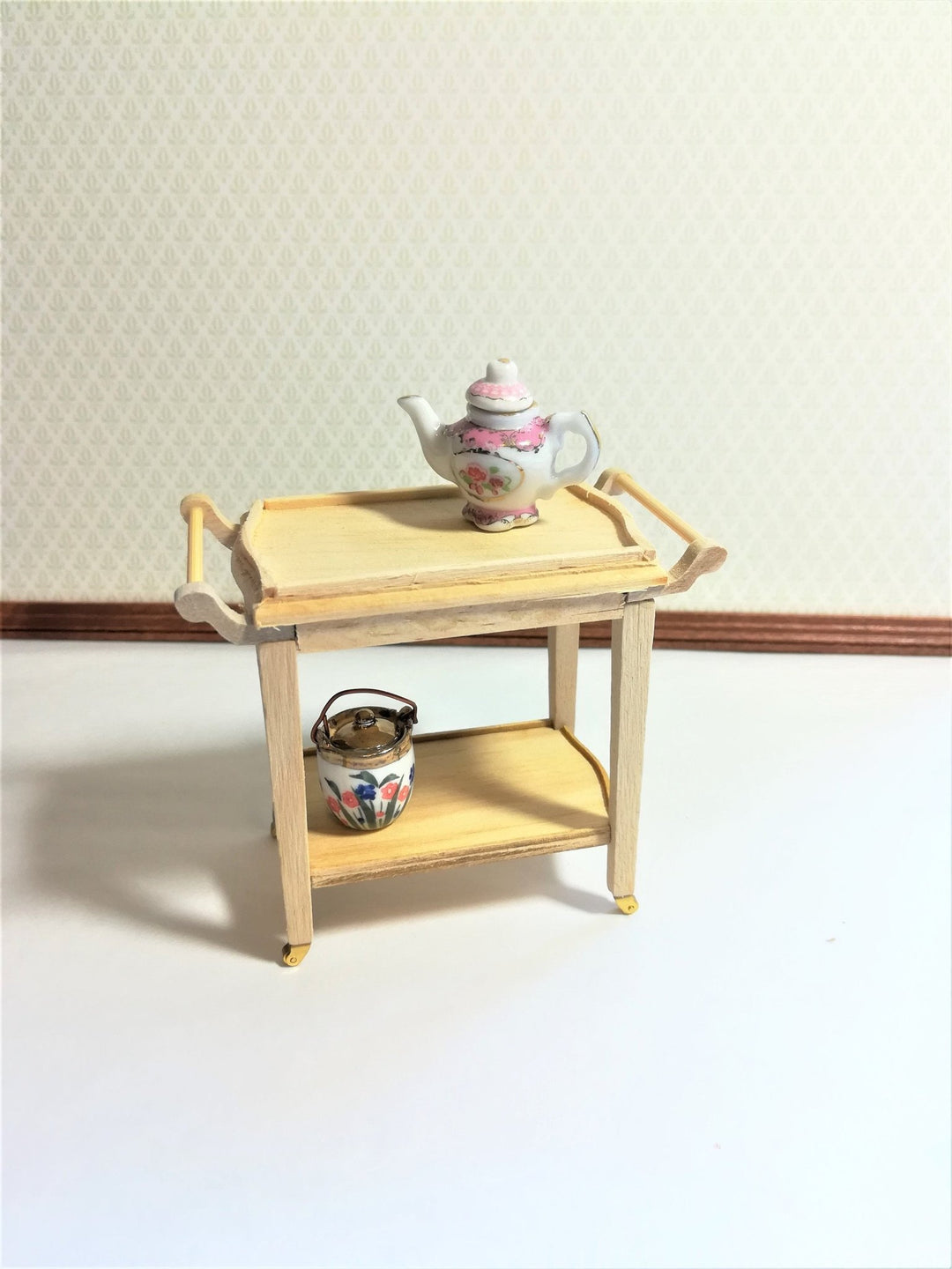 Dollhouse Miniature Ceramic Fancy Pink & White Teapot with Removable Lid 1:12 Scale - Miniature Crush