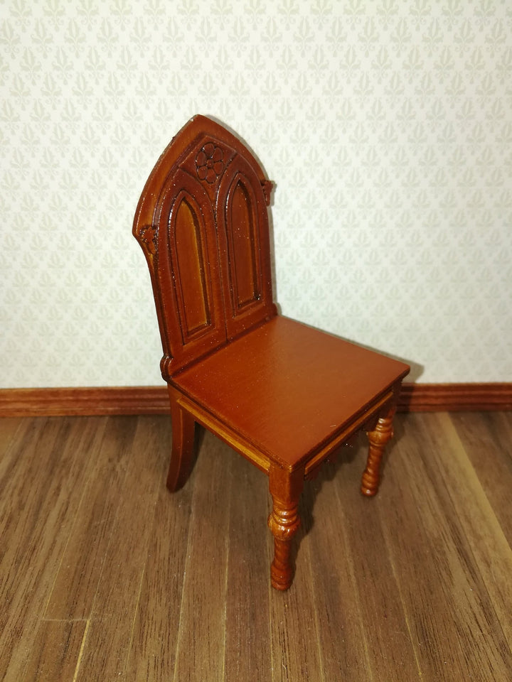 Dollhouse Miniature Chair Gothic Tudor Revival Style Walnut Finish 1:12 Scale - Miniature Crush