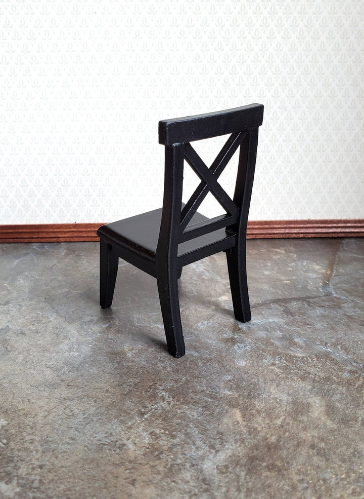 Dollhouse Miniature Chair Kitchen Dining Cross Buck Black Finish Wood 1:12 Scale Furniture - Miniature Crush