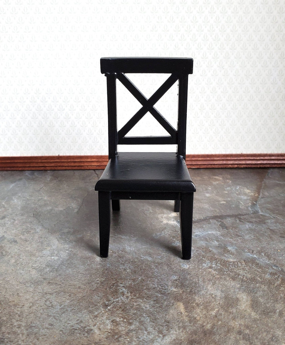 Dollhouse Miniature Chair Kitchen Dining Cross Buck Black Finish Wood 1:12 Scale Furniture - Miniature Crush