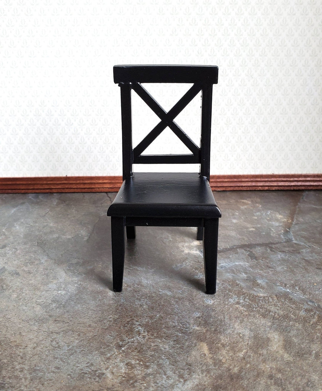 Dollhouse Miniature Chair Kitchen Dining Cross Buck Black Finish Wood 1:12 Scale Furniture - Miniature Crush