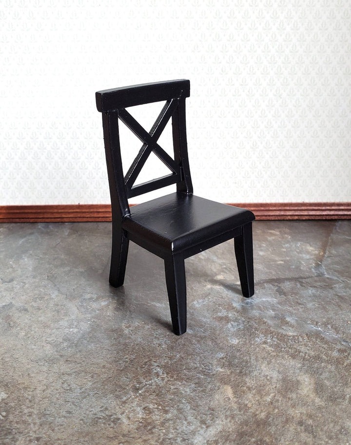 Dollhouse Miniature Chair Kitchen Dining Cross Buck Black Finish Wood 1:12 Scale Furniture - Miniature Crush