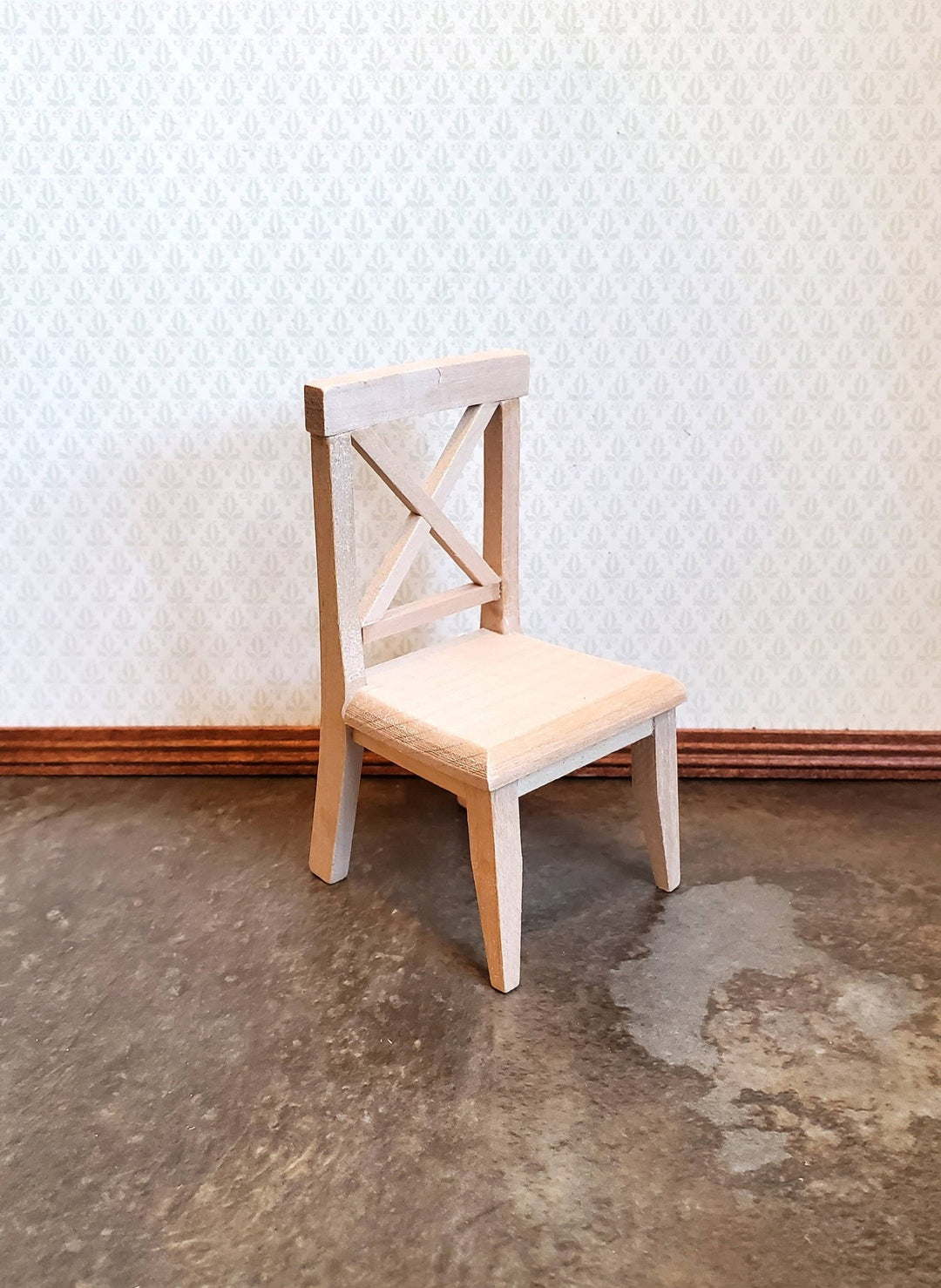 Dollhouse Miniature Chair Kitchen Dining Cross Buck Unfinished Wood 1:12 Scale - Miniature Crush