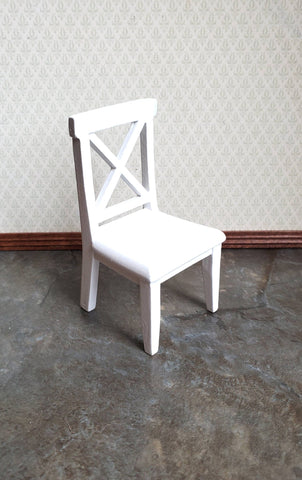 Dollhouse Miniature Chair Kitchen Dining Cross Buck White Finish Wood 1:12 Scale Furniture - Miniature Crush