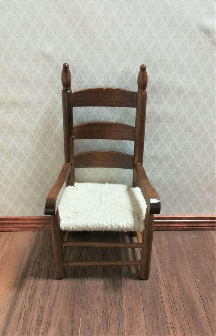 Dollhouse Miniature Chair Ladderback Rush Seat w/Arms 1:12 Scale Walnut Finish - Miniature Crush