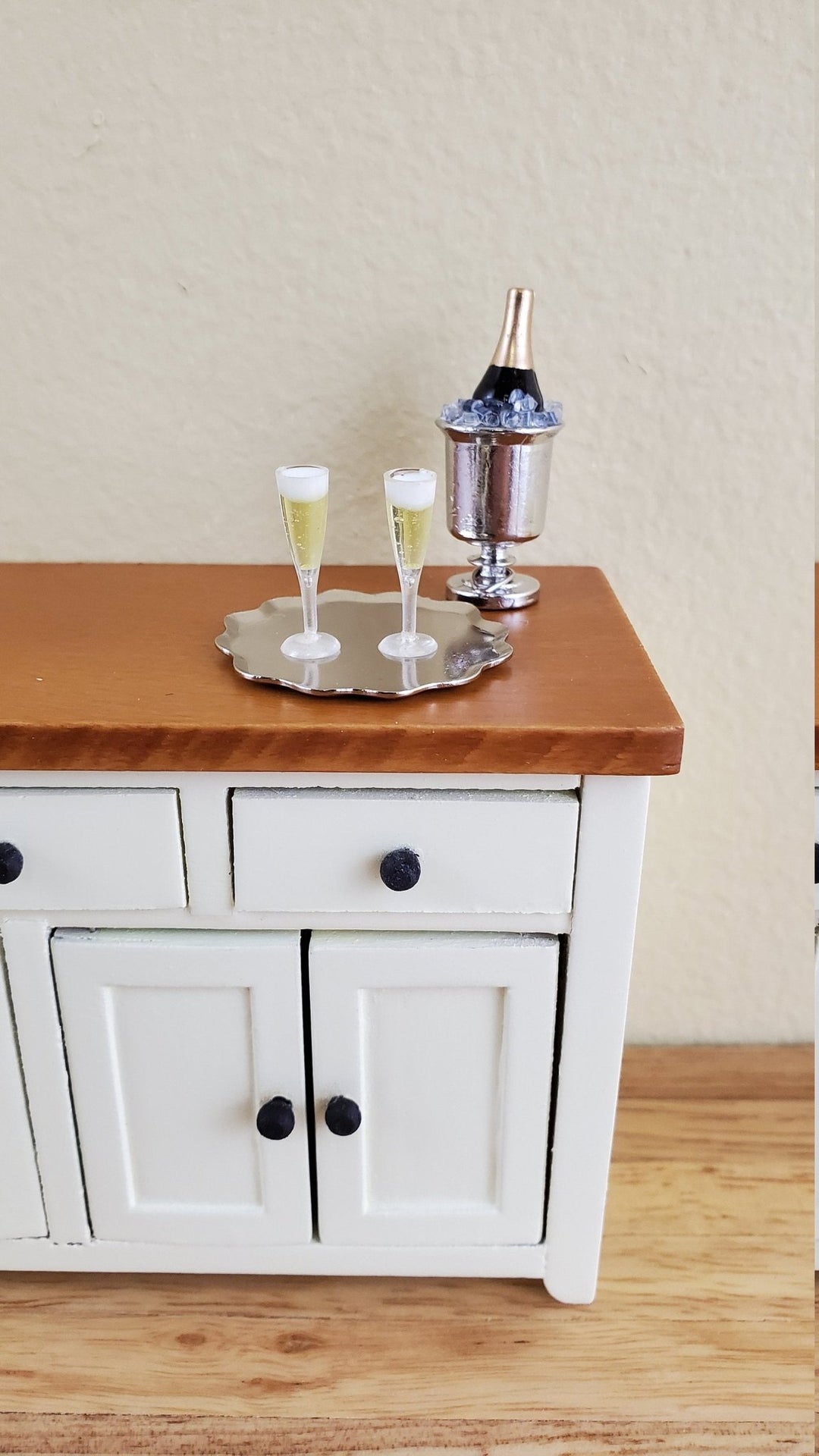 Dollhouse Miniature Champagne on Ice + 2 Filled Glasses Tray1:12 Scale Drinks - Miniature Crush