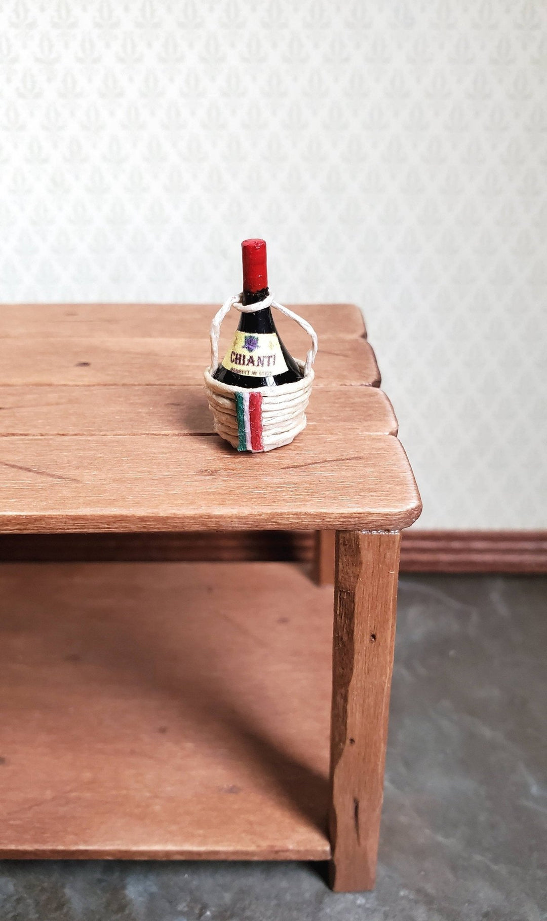 Dollhouse Miniature Chianti Wine Bottle in Wicker Basket 1:12 Scale Kitchen Accessory - Miniature Crush