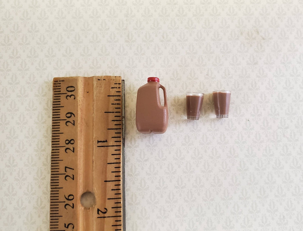 Dollhouse Miniature Chocolate Milk Gallon Jug with 2 Filled Glasses 1:12 Scale Food Kitchen Accessory - Miniature Crush